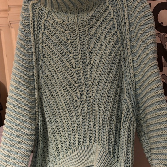 Free People Damien Sweetheart Sweater Women's Blue Cable Knit Sweater - Picture 4 of 4